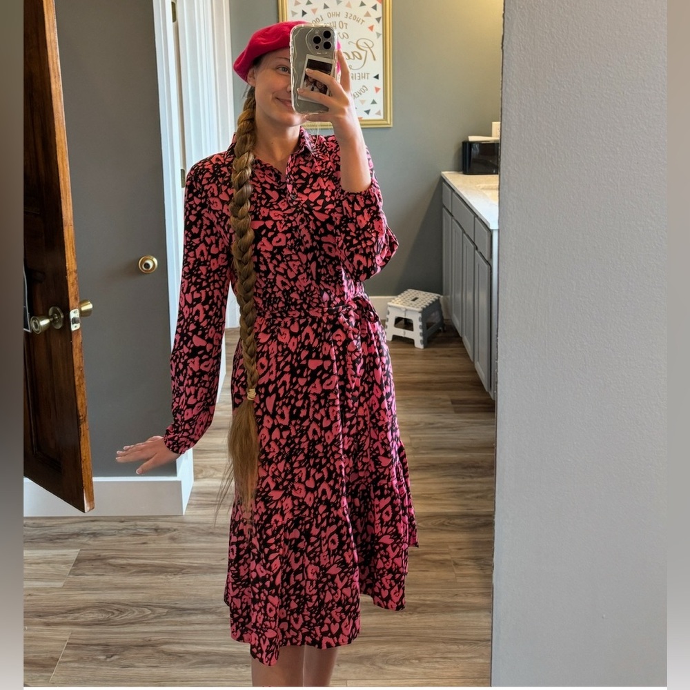 LOFT Heart Leopard Print Tie Waist Sundress